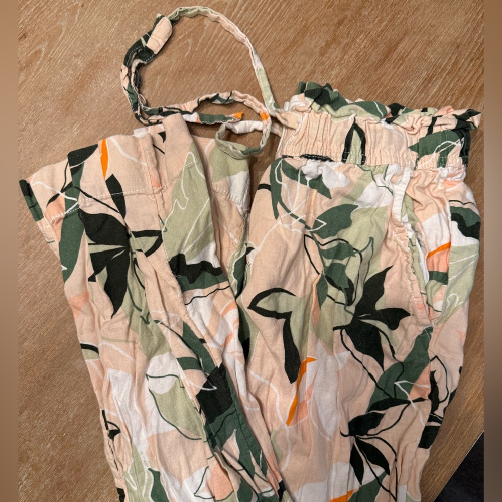 Nicole Miller Peach, Green & Cream Straight Leg Linen Pants - Picture 3 of 5